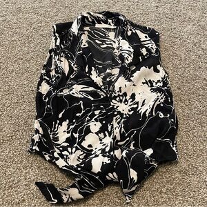 Anne Fontaine Floral button down sleeveless blouse shirt coastal resort travel